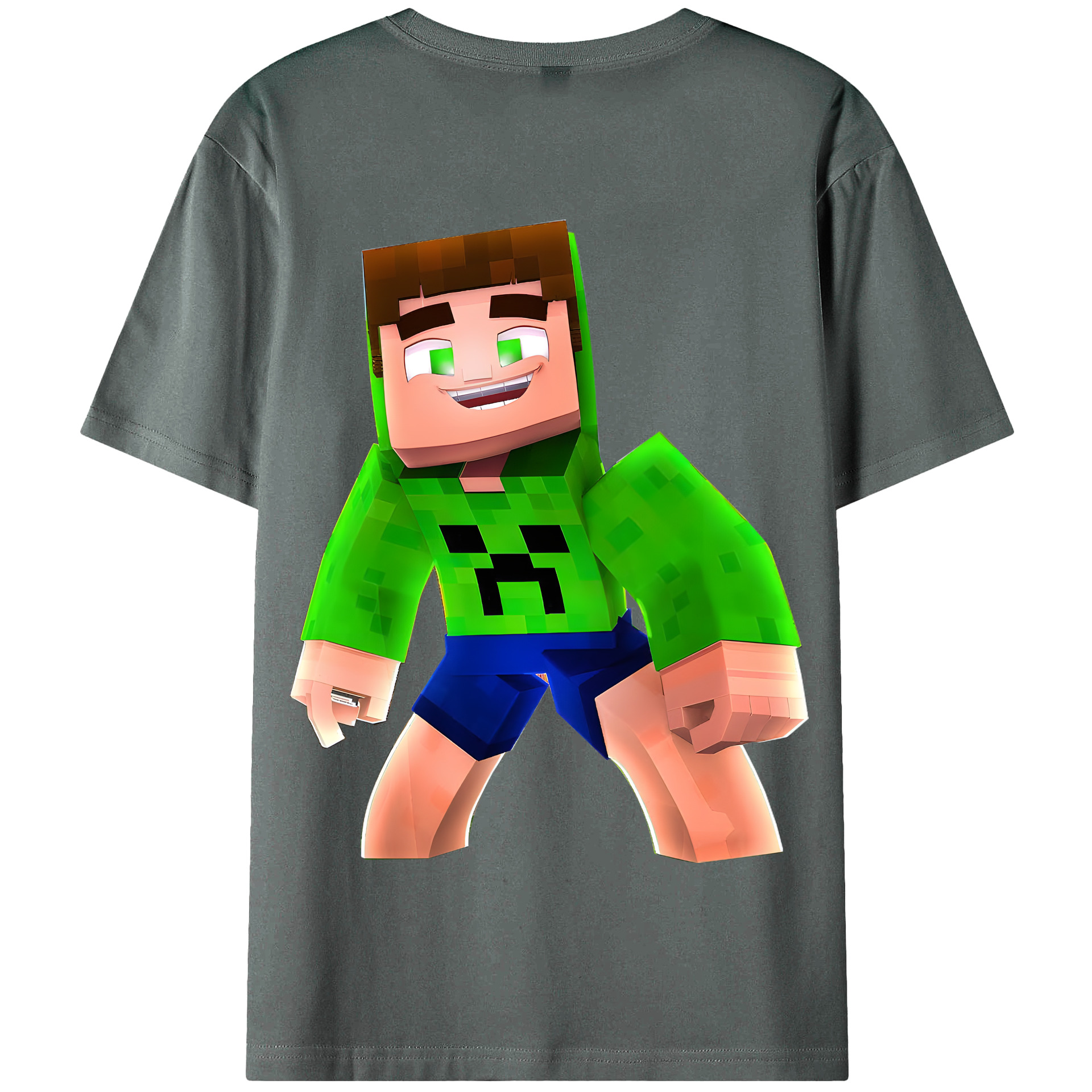 （画像用） マインクラフト ブロックの世界 Minecraft MC Block world 綿100％半袖Tシャツ（背面プリント）